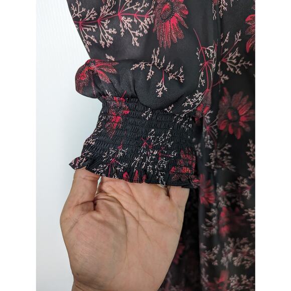 Cinq à Sept Kacy Midi Dress Floral Faux Wrap Silky Black Pink NWT Size 2 - Picture 12 of 14